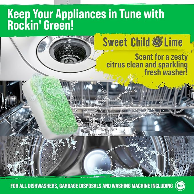Rockin' Green Multi-Purpose Cleaner Citrus Lime 24 Pk | Deep Cleaning, Deodorizing, for Dishwashers Washing Machines Garbage Disposals, Removes Odor and Residue
