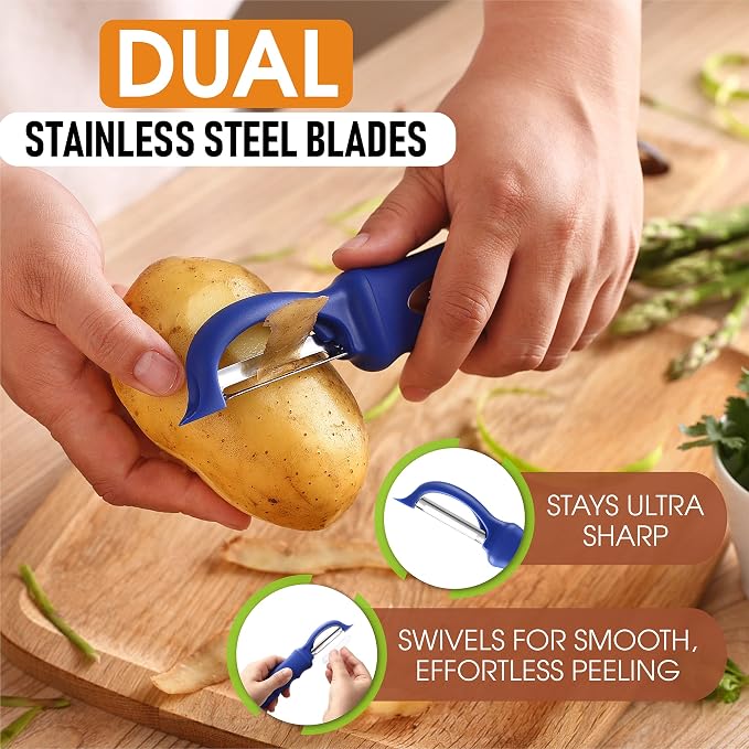 Spring Chef Swivel Potato Peeler for Kitchen w/Soft Grip Handle, Sapphire | Premium Vegetable Peeler w/ Sharp Stainless Steel Blades, Multifunctional Food Peeler for Apple, Carrot, Cucumber, Fruit