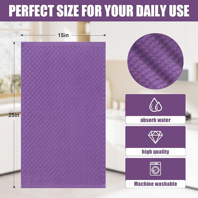 Homaxy 100% Cotton Terry Kitchen Towels(15" x 25", 6 Pack), Purple | Soft and Super Absorbent Dish Towels, 380 GSM Reusable Tea Towel with Hanging Loop, Pineapple Grid Designed