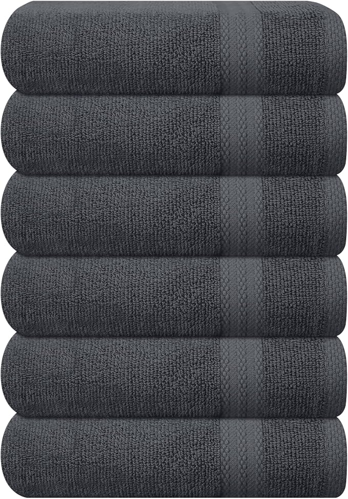 GLAMBURG Ultra Soft 6-Piece Hand Towel Set 16x28-100% Ringspun Cotton - Durable & Highly Absorbent Hand Towels - Ideal for use in Bathroom, Kitchen, Gym, Spa & General Cleaning - Charcoal Grey
