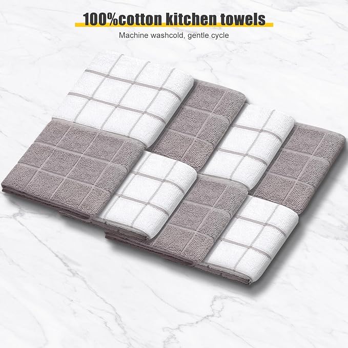 Oven Mitts Kitchen Towels Dishcloths with Pot Holders Sets 12PCS, Dish Towels Sets, Oven Gloves Pot Pads Heat Resistant 500 Degrees with Non-Slip Silicone Surface for Cooking Baking Grilling-Grey