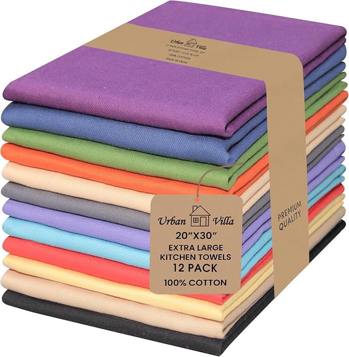 Urban Villa Kitchen Towels Cotton Dish Towels 20”x30” (Set of 12) Multi
