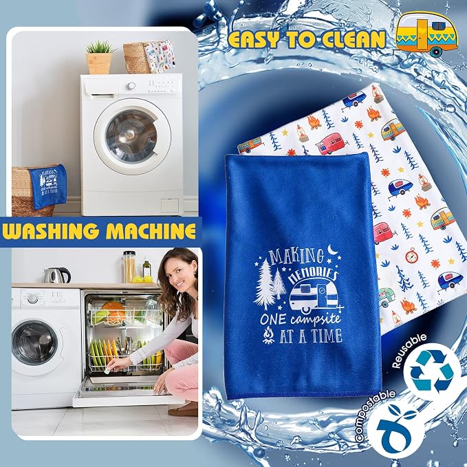 CHENGU 4 Pcs Camping Dish Towel Pot Holder Oven Mitt Gifts Camping Must Have Accessories Essential Making Memories One Campsite at a Time RV Kitchen Towel Absorbent Soft Hand Dishcloth