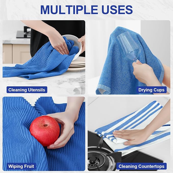 Homaxy Cotton 380 GSM Premium Kitchen Towels, 18"x 28", 6 Pack, Blueberry | Soft and Absorbent Terry Dish Towels, Multipurpose Tea Towel Set with Hanging Loop, 3 Styles Kitchen Hand Towels