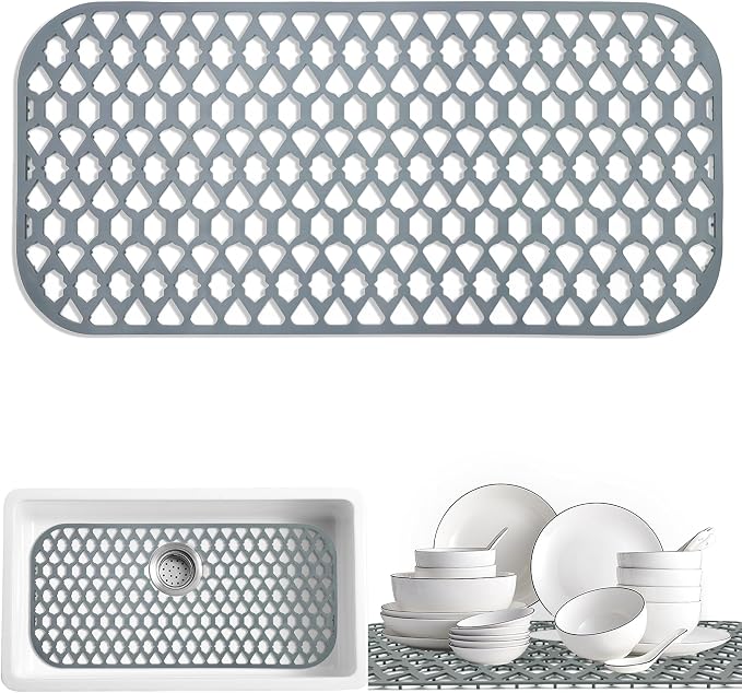 SAMSIER Sink Protectors for Kitchen Sink, Large Silicone Mats Grid for Bottom of Farmhouse (30”x14”)