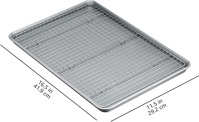 Amazon Basics Ceramic Nonstick Baking Sheets & Cooling Rack Set, Dishwasher Safe, Oven Safe, Half Sheet Size, Gray, 2-Pack