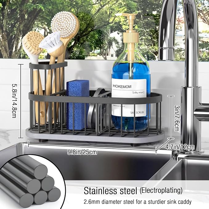 Sink Caddy Kitchen Sink Organizer, Sponge & Brush Holder, Stone Drying Mat | Space-Saving Sink Sponge Holder with Full-Size Tool Storage, Fits Most Sinks, Kitchen Sink Accessory and Countertop Organizer