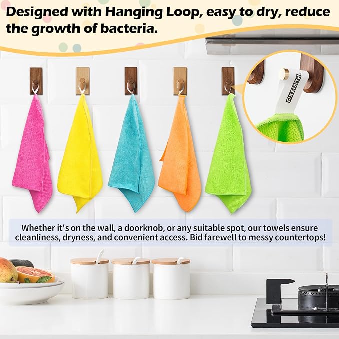 Microfiber Cleaning Cloth, 20 Pack Cleaning Rags, Cleaning Towels for Housekeeping, Kitchen, Car, Lint-Free, Reusable Shop Towels with 5 Colors (Green/Blue/Yellow/Orange/Pink), 12"X12"