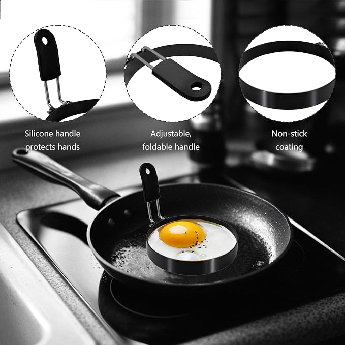 2-Pack 3.5'' Egg Rings Set with Silicone Handle, Stainless Steel Egg Cooking Rings,Nonstick，For Frying Eggs and English Muffins Pancake, Egg Mold Shaper For Breakfast