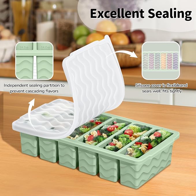 3-Pack Silicone Freezer Trays with Lid, Soup Freezer Container Molds | 2 Large 2-Cup, 4 Medium 1-Cup, 6 Small 1/2-Cup, BPA Free, Ice Cube Tray for Soup, Stews, Sauces, Meal Prep, Broth, Leftovers