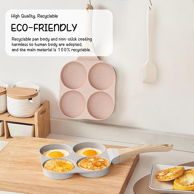 Caannasweis Egg Pan Omelette Pan, 4-Cup Nonstick Granite Omelette Skillet Breakfast Frying Pan Egg Cooker Suitable for Gas Stove & Induction Cookware, PFOA PFOS Free, Beige