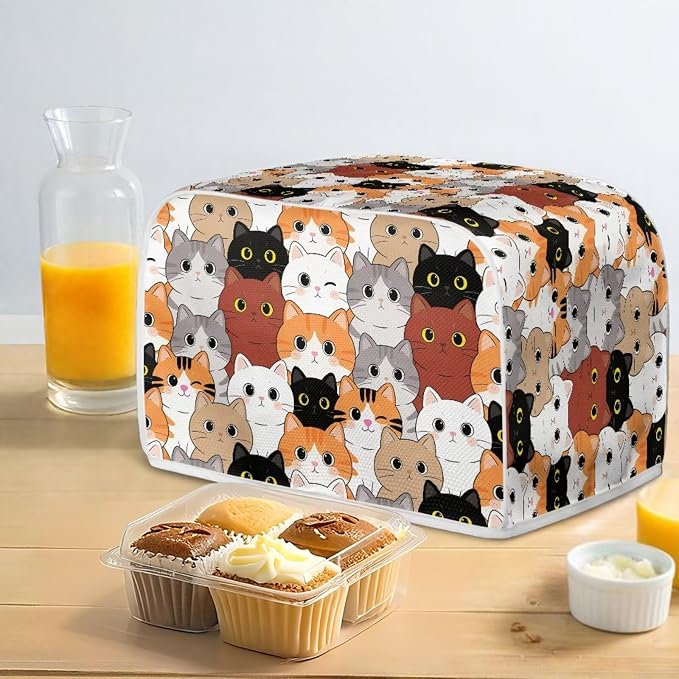 Cartoon Cat Print Toaster Oven Dust Cover 2 Slice Anti Fingerprint Bread Maker Cover Decorative Small Kitchen Appliance Covers for Kitchen Counter