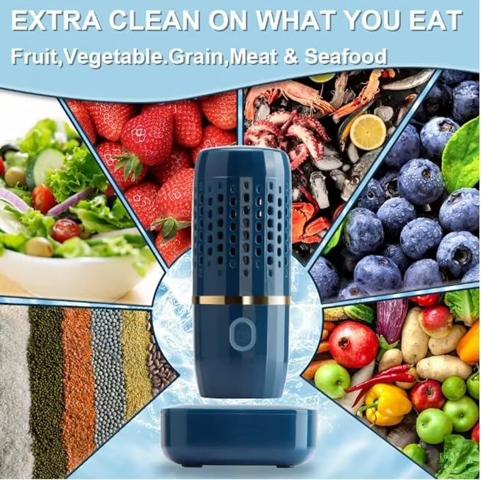 Fruit and Vegetable Washer Brush, Soft Silicone Produce Cleaning Tool for Kitchen Sink, Portable Food Scrubber for Washing Fruits Vegetables & Seafood, Ergonomic Handheld Veggie Cleaner (Blue)