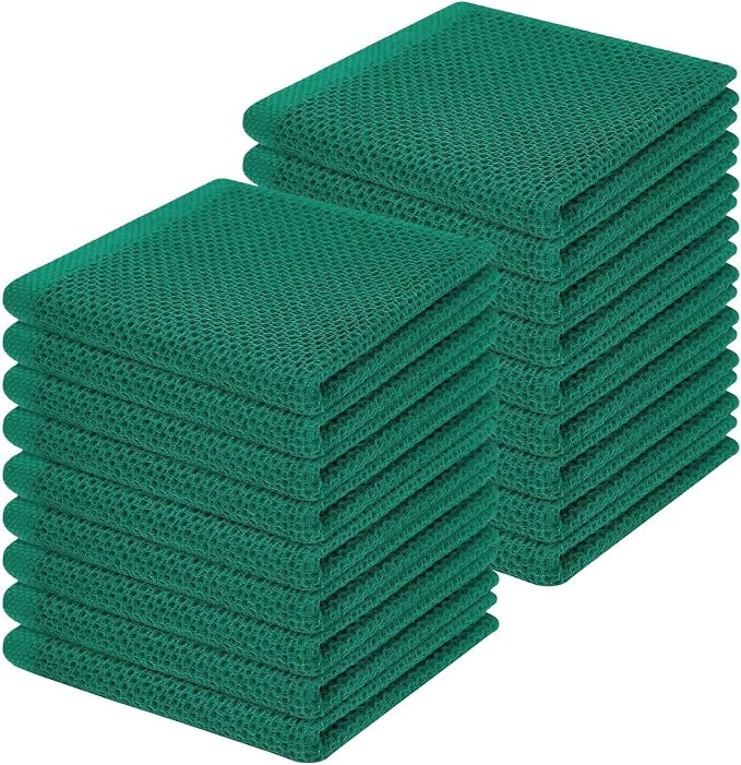 Homaxy 100% Cotton Waffle Weave Kitchen Dish Cloths 18-Pack, Dark Green | 12 x 12 Inches, Ultra Soft Absorbent Dish Towels, Quick Drying Dish Rags with Hanging Loop