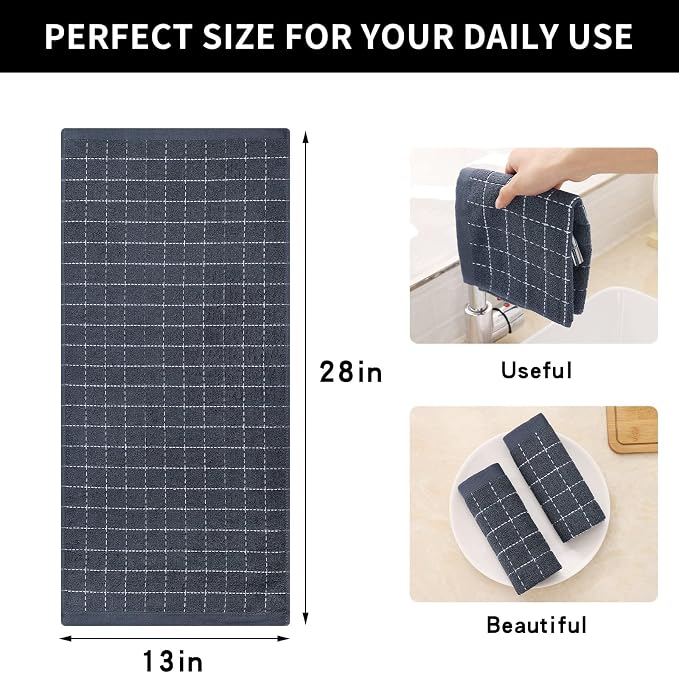 Homaxy 100% Cotton Terry Kitchen Towels, Large 6 Pack, Dark Grey | Ultra Soft and Absorbent Dish Towels for Kitchen, Suitable for Drying and Washing Dishes