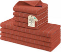 Homaxy Kitchen Towels and Dishcloths Set, Set of 8, Rust | Bulk Cotton Terry Kitchen Towels, Checkered Designed, Soft and Super Absorbent Dish Towels, 12 x 12 and 13 x 28 Inches