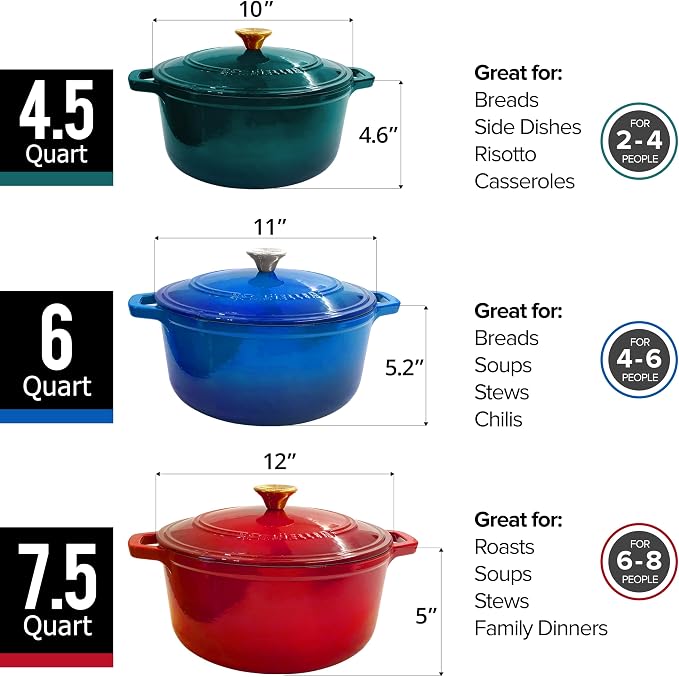 MUELLER HOME 4.5 QT Enameled Cast Iron Dutch Oven, Heavy-Duty Casserole Dish and Braiser Pan with Lid and Stainless Knob, Oven-Safe up to 500° F & Across All Cooktops, Red | Casserole Dish and Braiser Pan, Lid with Stainless Knob, Oven-Safe up to 500° ...
