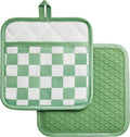 Ohocut Sage Green Checkered Pot Holder, Checkerboard Potholders for Kitchen, Silicone Pot Holders with Pocket for Kitchen Clearance 2 Pack Set, Hot Pads and Oven Mitts for Cooking Baking
