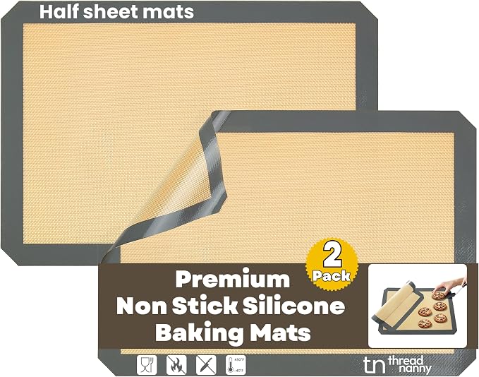 Silicone Baking Mat 2 Pack, Half Sheet 16.5 x 11.6, Non-Stick Liner for Oven | Reusable Baking Sheet Liner for Bread, Dough, Macaron, Cookie Cooking Liners For Kitchen Counter & Bakery Supplies