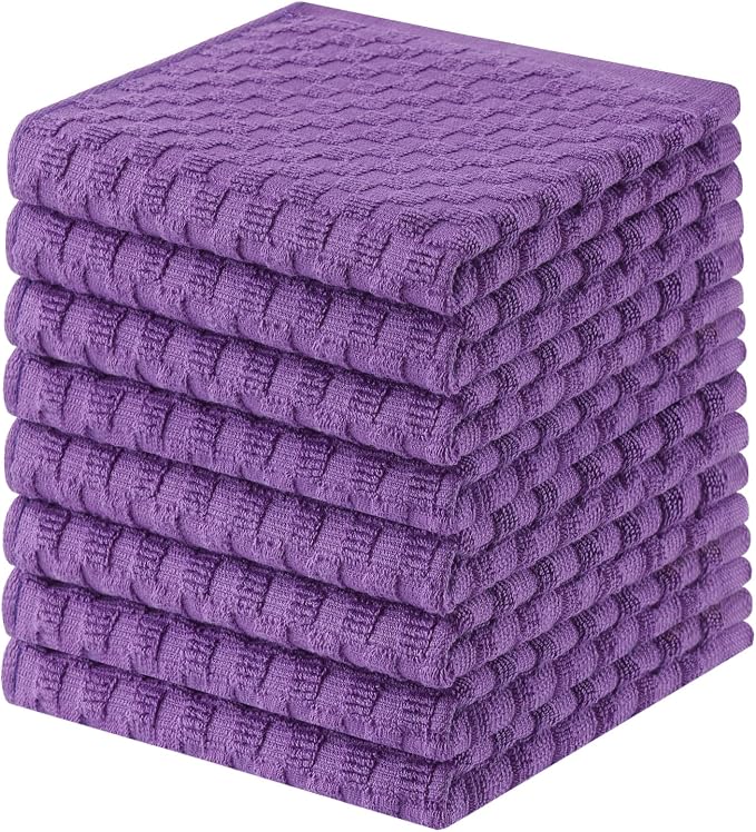 Homaxy 100% Cotton Terry Dish Cloths, 12"x12", 8-Pack, Purple | Ultra Soft Absorbent Dish Towels with Hanging Loop, Pineapple Grid Designed