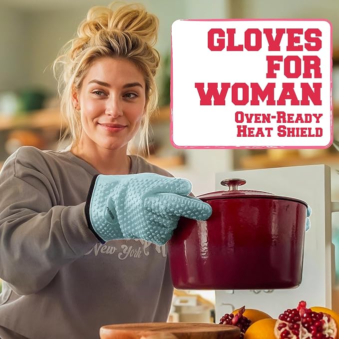 KITCHEN PERFECTION XL Silicone Smoker BBQ Gloves Heat Resistant Oven Mitts | Made For Women, Waterproof, 5-Finger Design For A Better Grip, For Meat Smoking, Grilling, Cooking, Frying Turkey, Grill Gift