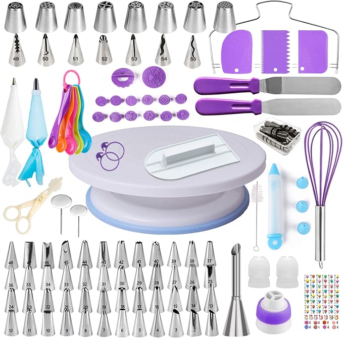 Cake Decorating Supplies Kit for Beginners, Set of 137 | Revolving Cake Turntable, 2 Spatulas, 3 Icing Comb Scraper, Leveler, Piping Bags and Tips Set, 64 Piping Tips with Book