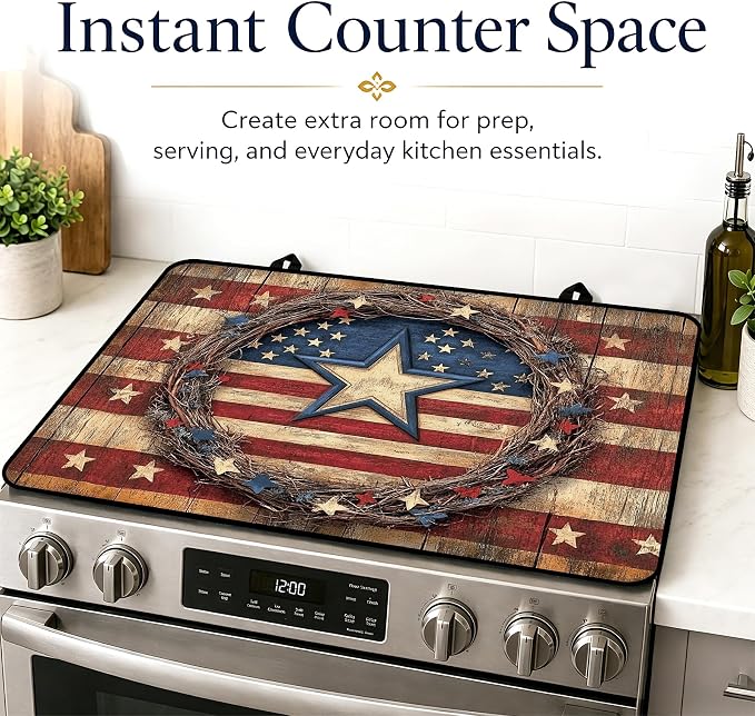 Patriotic Electric Stove Top Cover | Heat Resistant Glass Cooktop Protector for Kitchen Ceramic Countertops, Multiuse Stove Cover and Dish Drying Mat