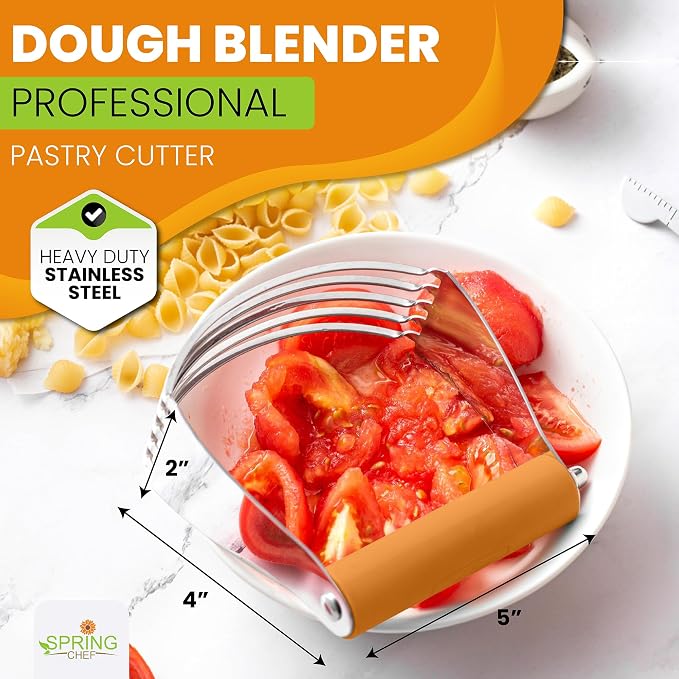 Spring Chef Large Dough Blender For Baking - Durable Pastry Blender - Mango | Heavy Duty Dough Mixer Hand Tool w/ Stainless Steel Blades, Professional Pastry Cutter Tool for Easy Mixing, Dishwasher Safe