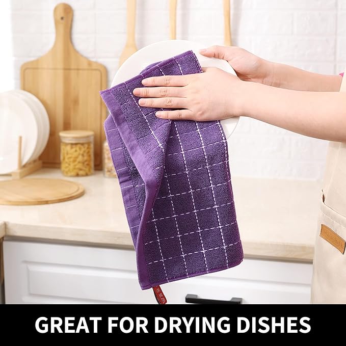 Homaxy 100% Cotton Terry Kitchen Dish Cloths, 12 Pack, Purple | Ultra Soft and Absorbent, Suitable for Drying and Washing Dishes