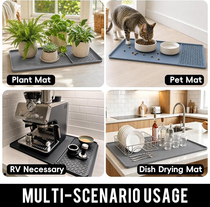 CAKETIME 2 In 1 Silicone Coffee Bar Mat Accessories for espresso Machine with Detachable Dish Drying Mat Rack Stone Heat Resistant Kitchen Office Home Essentials Barista Items Women Birthday Gifts