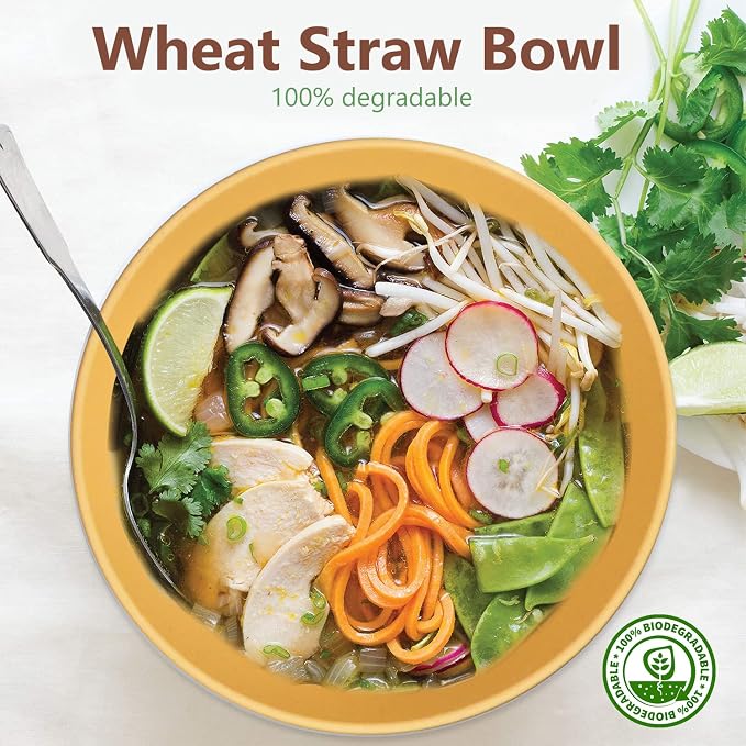 Unbreakable Cereal Bowls, Wheat Straw Bowl Set 8 PCS, Microwave and Dishwasher Safe Bowl for Soup, Cereal, Salad, Snack, Rice, Reusable Plastic Bowls for Kitchen, RV, Gathering (Yellow,26 OZ)
