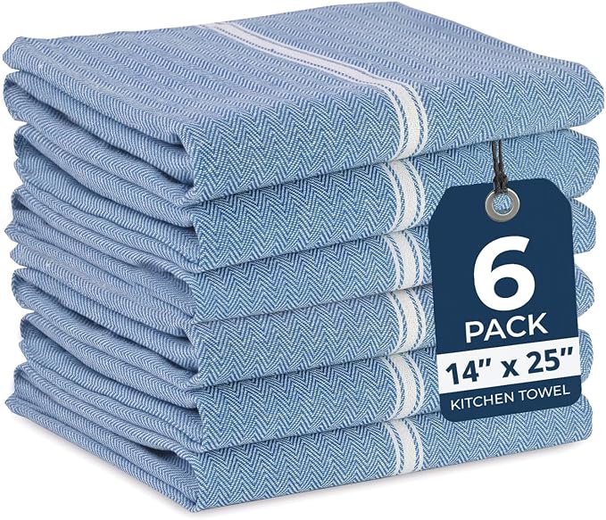 LANE LINEN Kitchen Towels Set - 100% Pure Cotton Dish Towels for Kitchen, Super Absorbent Kitchen Hand Towel, Tea Towels, Soft & Durable Dish Cloths, Pack of 6 – 14”x25”, Indigo