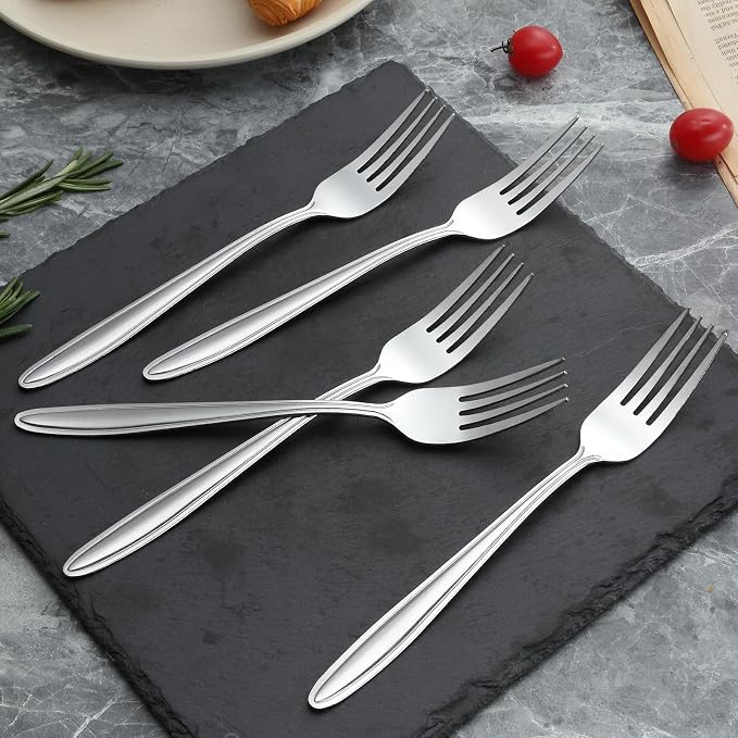 Unokit Forks and Spoons Silverware Set - 24-Piece Food Grade Stainless Steel Silverware for Home, Kitchen and Restaurant, 12 Forks and 12 Spoons