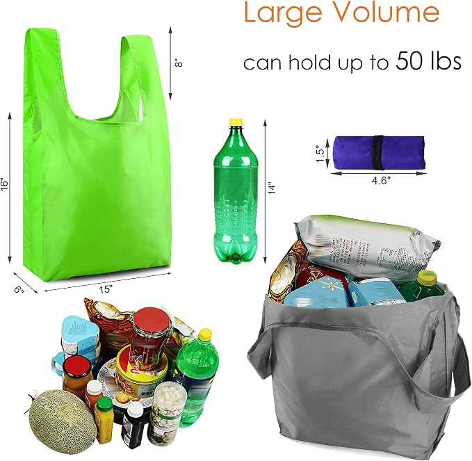 BeeGreen Colorful Reusable Grocery Bags Bulk Gifts 10-Pack - Large Tote with Zipper Pouch | Foldable & Washable Polyester Shopping Bags Heavy Duty Animal Lover Gifts Reusable Bag With Handles