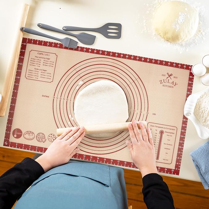 Zulay Kitchen XL Silicone Baking Mat 26x16 Inch – Extra Thick 0.7mm Non-Slip Pastry Mat with Measurements – Reusable Nonstick Sheet for Rolling Dough, Pie Crust & Cookies, Large Countertop Liner - Red