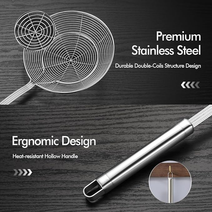 6.89 Large Metal Spider Strainer With Mesh Fatoff Mesh Slotted Spoon For Kitchen,Stainless Steel Cooking Oil Strainer For Deep Fry Basket