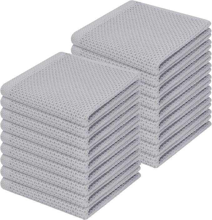 Homaxy 100% Cotton Waffle Weave Kitchen Dish Cloths 18-Pack, Light Gray | 12 x 12 Inches, Ultra Soft Absorbent Dish Towels, Quick Drying Dish Rags with Hanging Loop