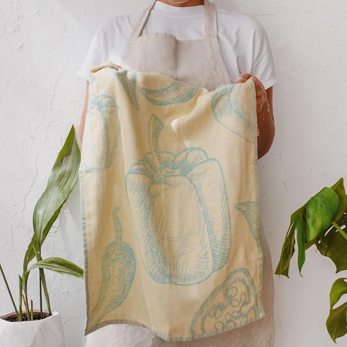 Dish Towels for Kitchen, Jacquard Tea Towel Set, Stylish and Functional, A Great Gift for Any Home, 100% Turkish Cotton Towel Set of 4 (Garden Vegetables)