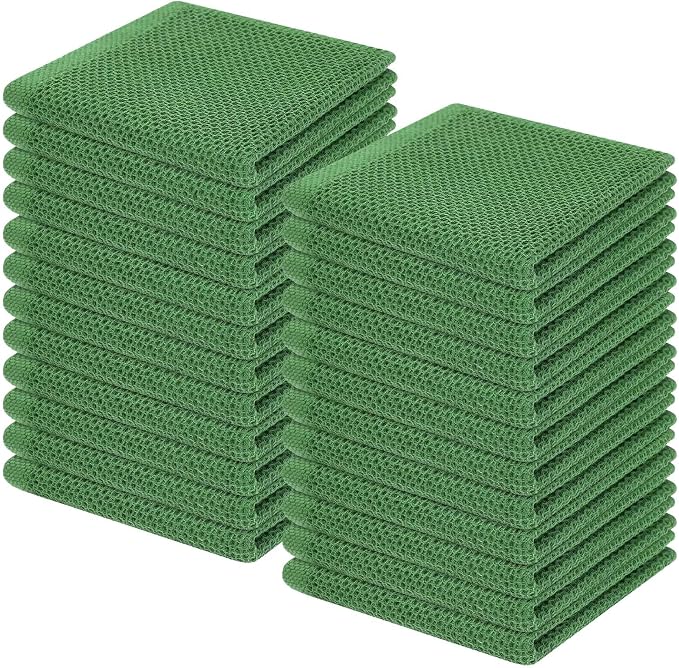 Homaxy 100% Cotton Waffle Weave Kitchen Dish Cloths 24-Pack, Grass Green | 12 x 12 Inches, Ultra Soft Absorbent Dish Towels, Quick Drying Dish Rags with Hanging Loop