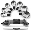 Spring Chef Magnetic Measuring Cups & Spoons Set of 15, Patented, Black | Stackable Stainless Steel Measuring Cups & Heavy Duty Metal Measuring Spoons with Levelers for Dry & Liquid Ingredients