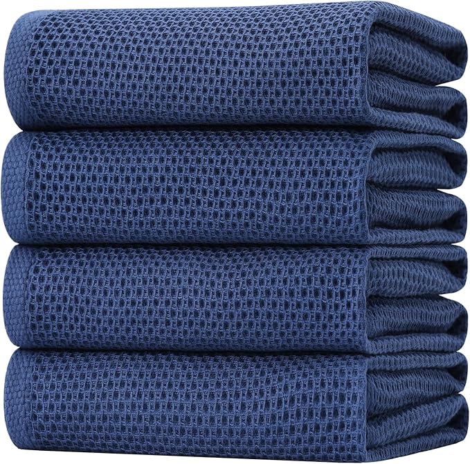 Homaxy 100% Cotton Oversized Waffle Weave Kitchen Towels 4-Pack, Navy Blue | 20 x 28 Inches, Ultra Soft Absorbent Dish Towels, Quick Drying Large Cleaning Towels