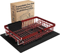Red Dish Drying Rack Over The Sink with Utensil Holder, Mat | Expandable Stainless Steel Dish Drainer for Small Kitchen, Apartment, RV, Counter Space Saving, Perfect Fit, Rustproof