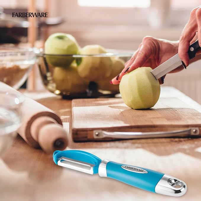 Farberware Pro2 Euro Vegetable Peeler with Ergonomic Handle, Razor-Sharp Stainless Steel Swivel Blade, Dishwasher Safe Kitchen Peeler for Potatoes, Fruits, Veggies - Dark Teal