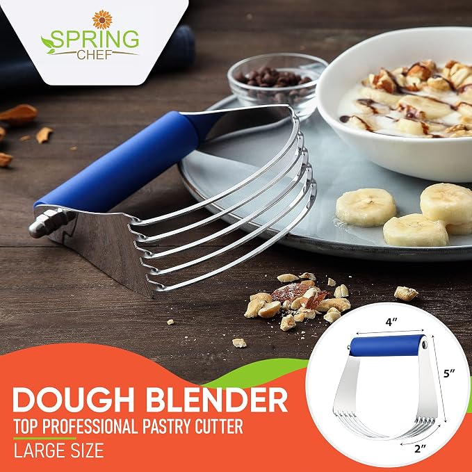 Spring Chef Large Dough Blender For Baking - Pro Pastry Blender - Sapphire | Heavy Duty Dough Mixer Hand Tool w/ Stainless Steel Blades, Professional Pastry Cutter Tool for Easy Mixing, Dishwasher Safe