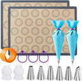Angadona Macaron Silicone Baking Mats Kit (16pcs set) Macaroon Baking Mat Set of 2 Half Sheet Macaron Silicone Mat Nonstick Macaron Mat Sheet,6 Piping Tip,2 Piping Bag with 3 Bag Tie,2 coupler