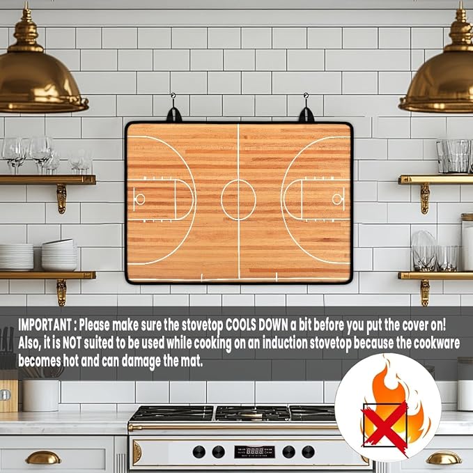 Basketball Court Stove Top Covers for Electric Stove Parquet Indoor Court Sport Glass Top Gas Stove Pad Heat Resistant Range Cooktop Mat for Kitchen 28"x20"