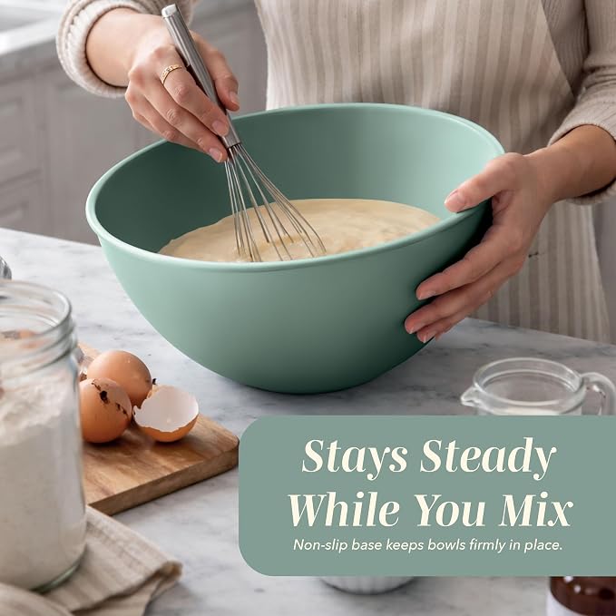 COOK WITH COLOR Nesting Mixing Bowls - 12 Piece Plastic Bowl Set with Lids, Microwave Safe (Mint Ombre)