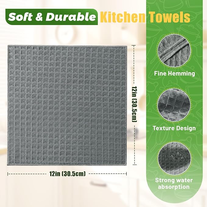 Kitchen Towels 6-Pack Cotton Waffle Weave Dish Cloths 12 x 12 Cleaning Rags | Quick Drying