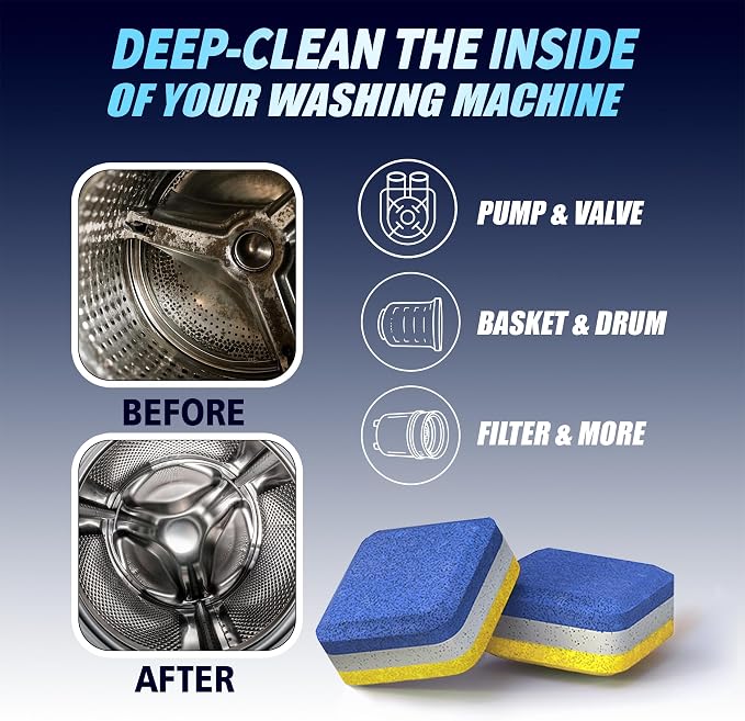 Washing Machine Cleaner Descaler, 28 Pack, Designed for Front Loader Washer | Deep Cleaning Tablets for HE, Septic Safe Eco-Friendly Deodorizer, Clean Inside Drum, Clean Laundry Tub Seal, 1+ Year Supply