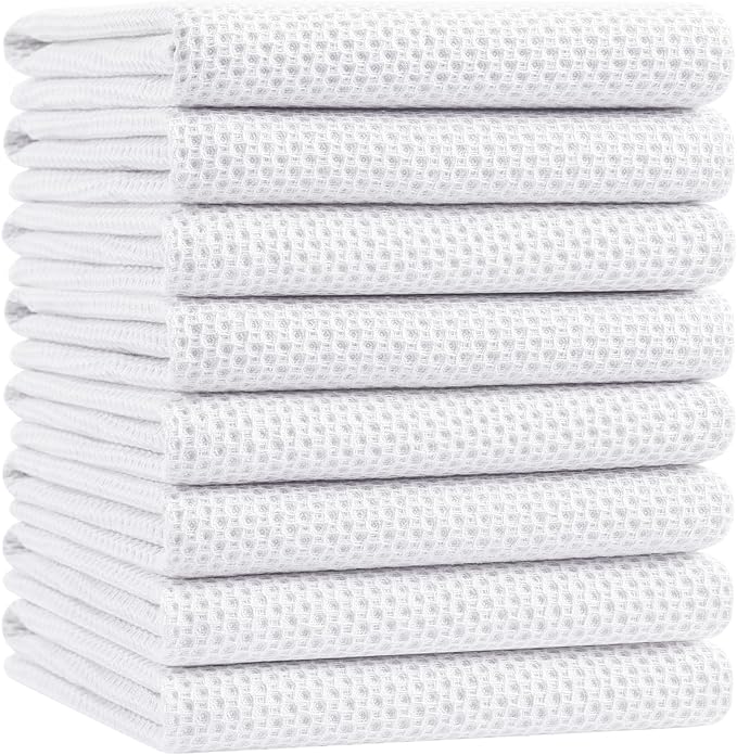 Homaxy 100% Cotton Oversized Waffle Weave Kitchen Towels 8-Pack, White | 20 x 28 Inches, Ultra Soft Absorbent Dish Towels, Quick Drying Large Cleaning Towels